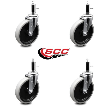 Service Caster 5 Inch Thermoplastic Rubber Wheel 3/5 Inch Expanding Stem Caster SCC, 4PK SCC-EX05S510-TPRS-34-4